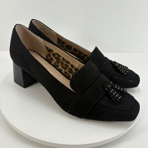 Kelly & Katie Beeka Black Suede Tassel Loafer‎ Block Heel Shoes Women's Size 9M